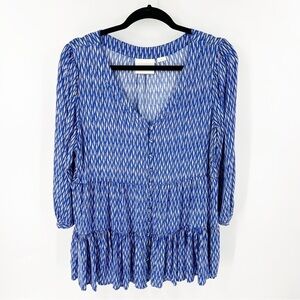 ✅ Anthropologie Maeve Lila Tiered Button Up Tunic Top blue/white SIZE LARGE
